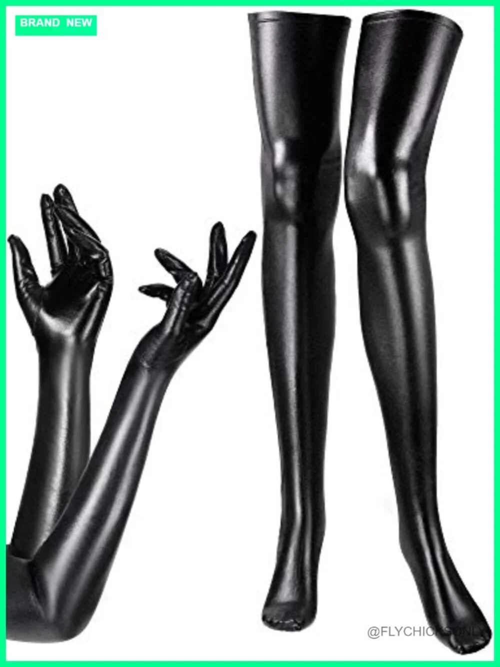 Women's Spandex Shiny Wet Look Long Gloves & Thigh High Stockings